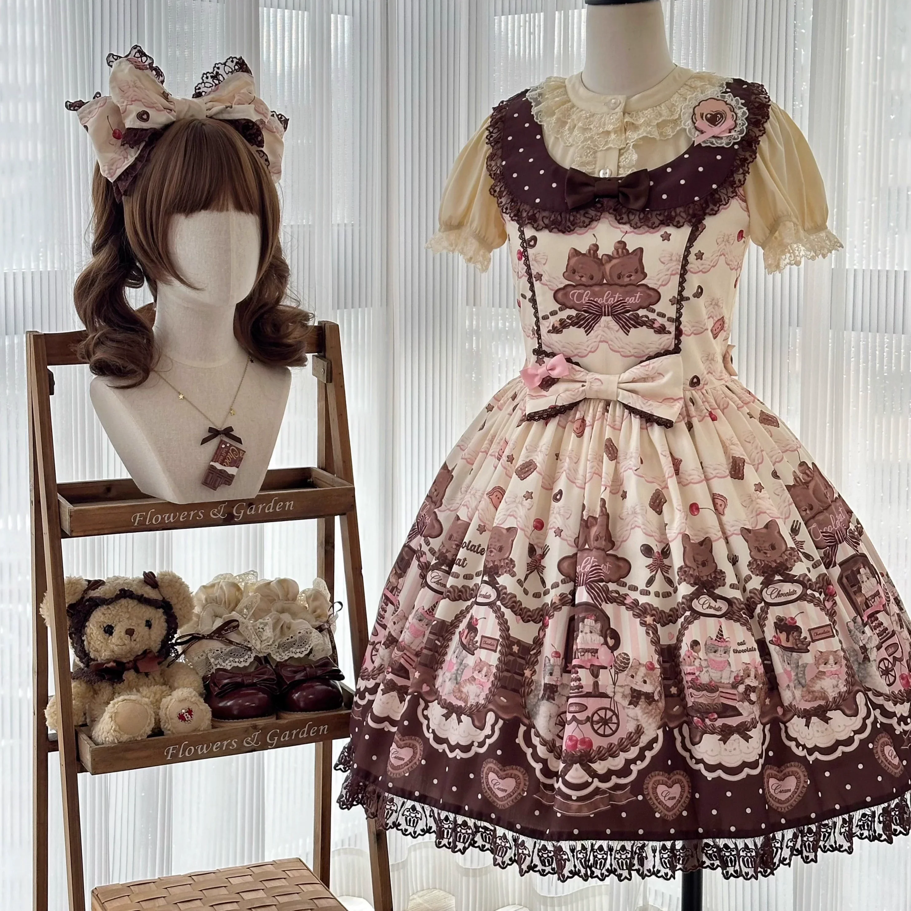 Chocolate Cat - Kawaii Lolita JSK, Cat & Chocolate Print - Image 29