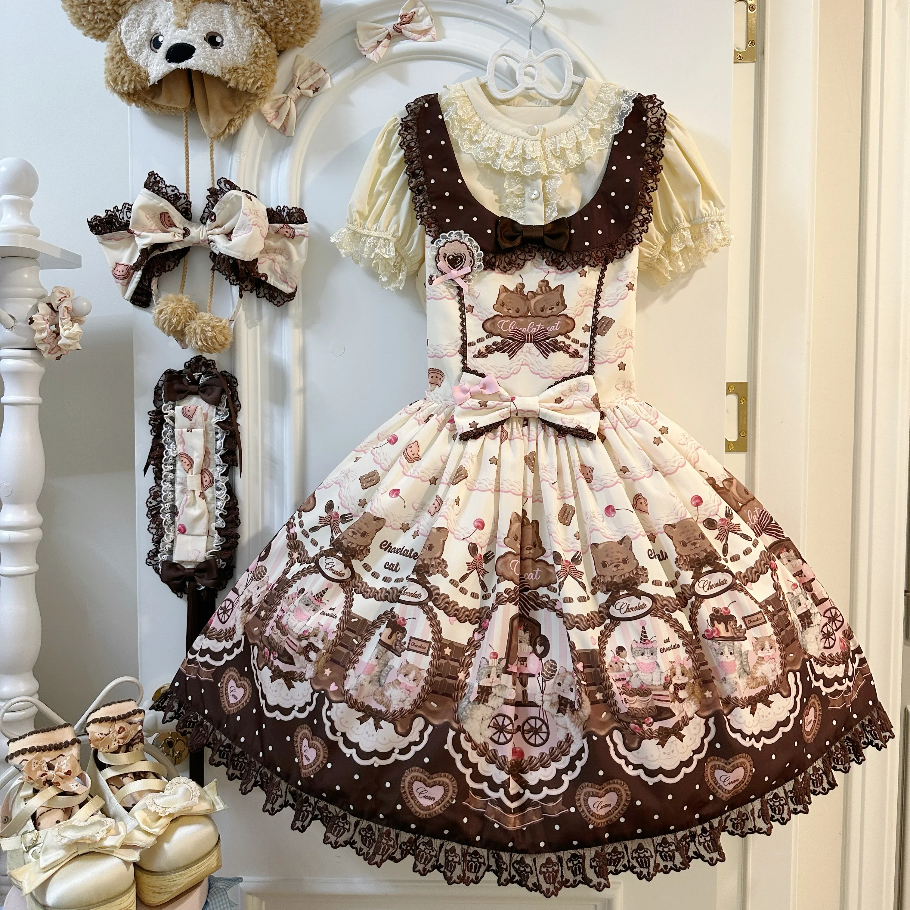 Chocolate Cat - Kawaii Lolita JSK, Cat & Chocolate Print - Image 32