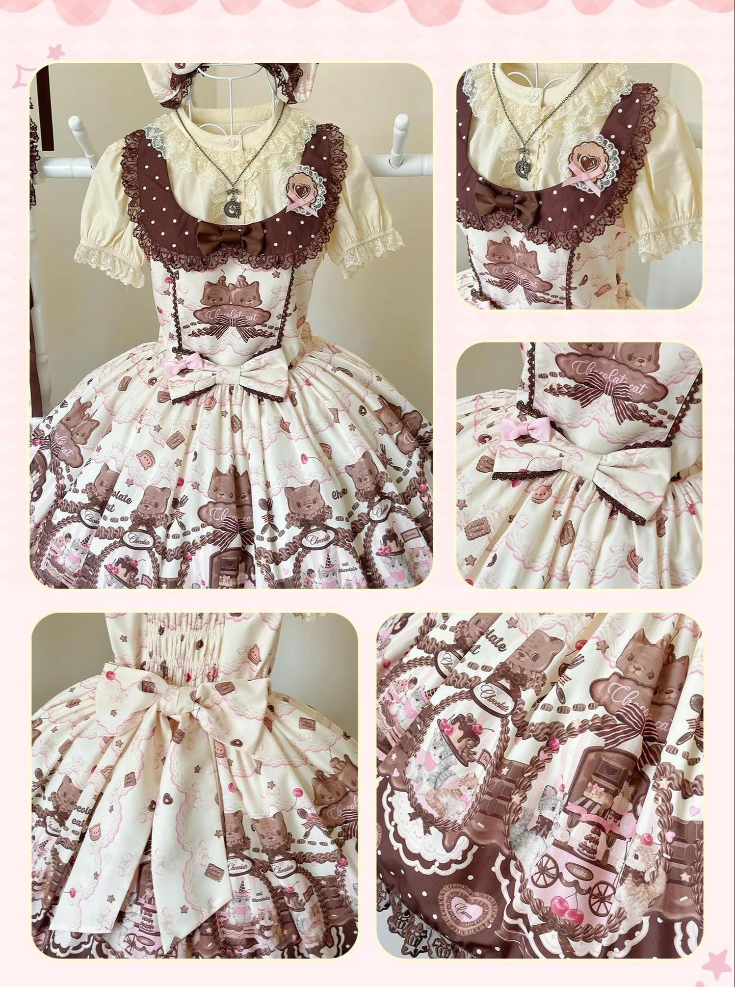 Chocolate Cat - Kawaii Lolita JSK, Cat & Chocolate Print - Image 34