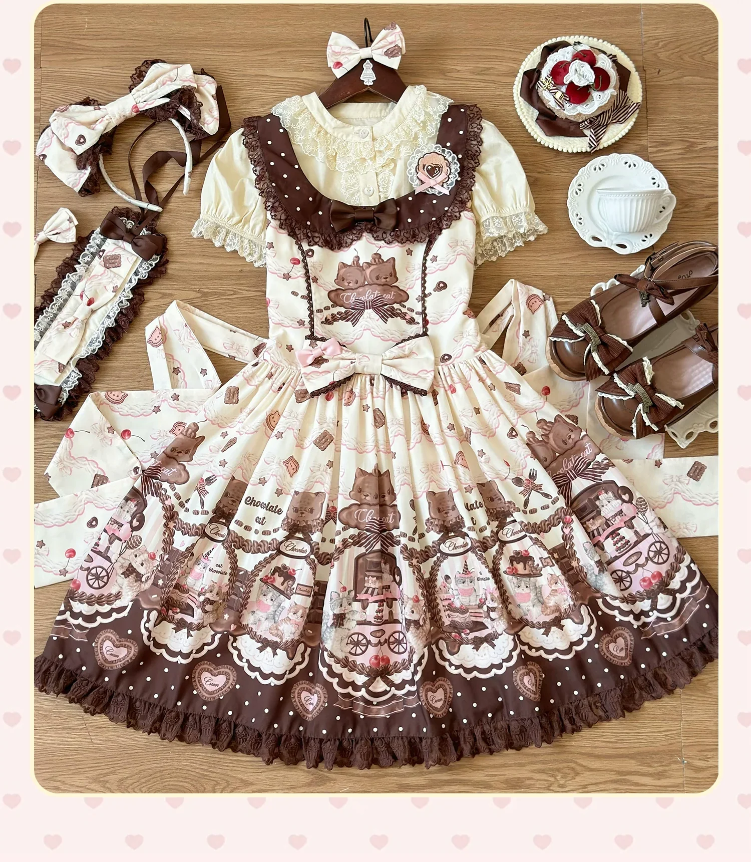 Chocolate Cat - Kawaii Lolita JSK, Cat & Chocolate Print - Image 35