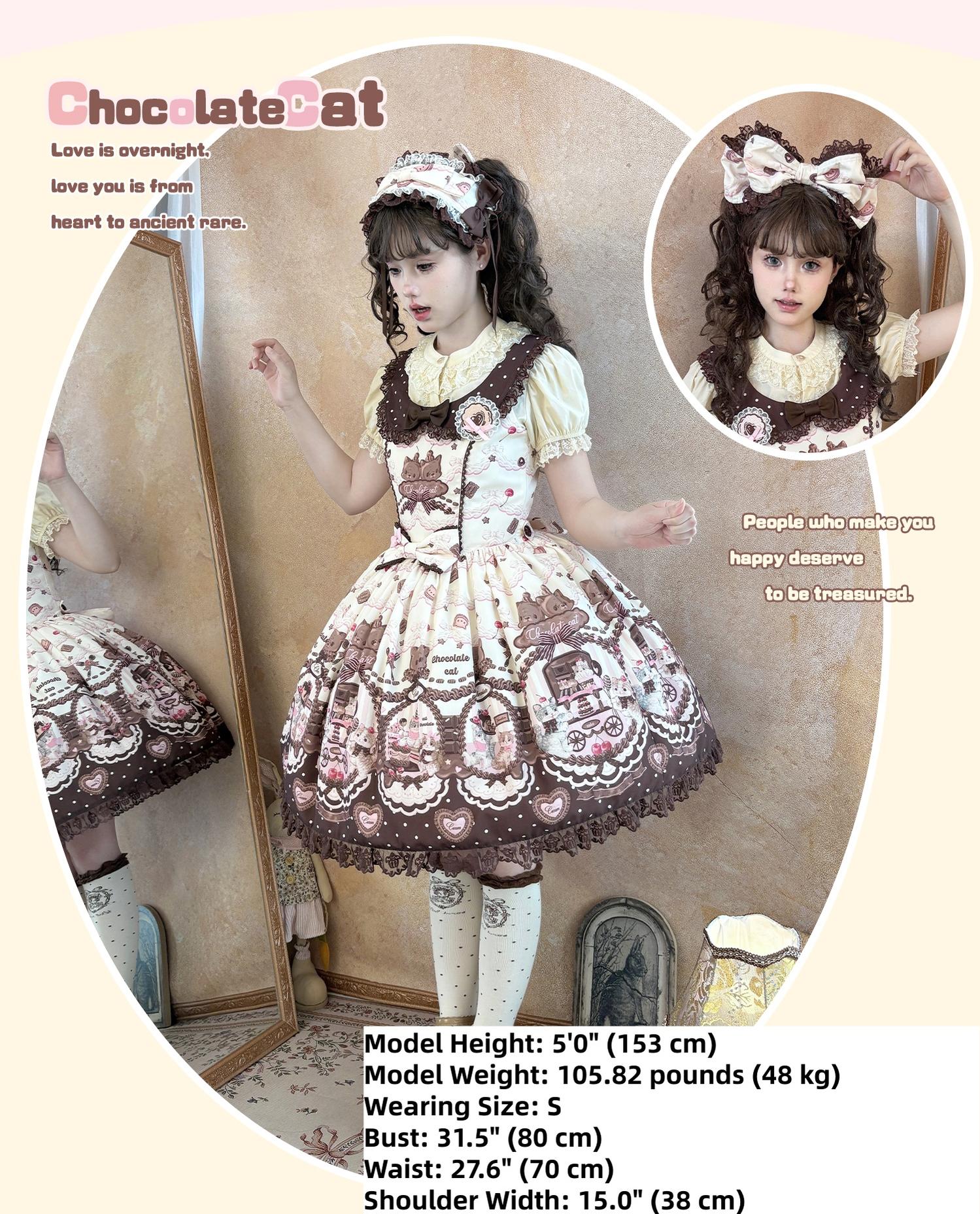 Chocolate Cat - Kawaii Lolita JSK, Cat & Chocolate Print - Image 41
