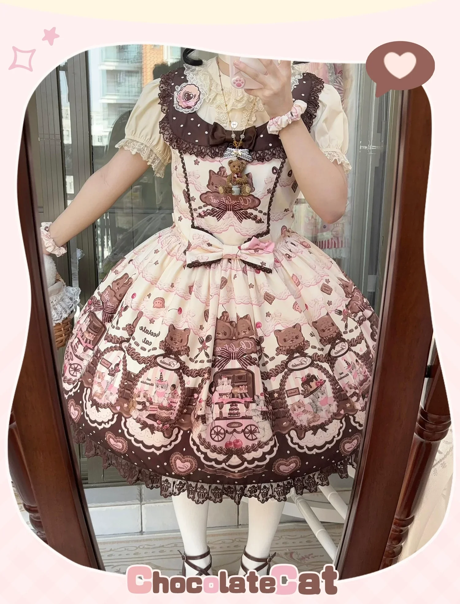 Chocolate Cat - Kawaii Lolita JSK, Cat & Chocolate Print - Image 49