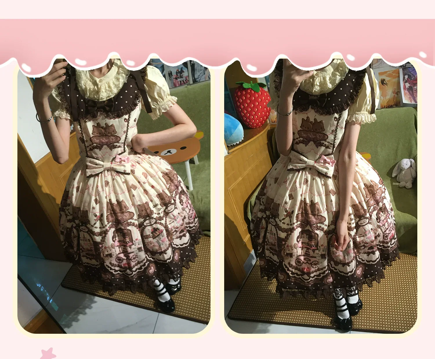 Chocolate Cat - Kawaii Lolita JSK, Cat & Chocolate Print - Image 59