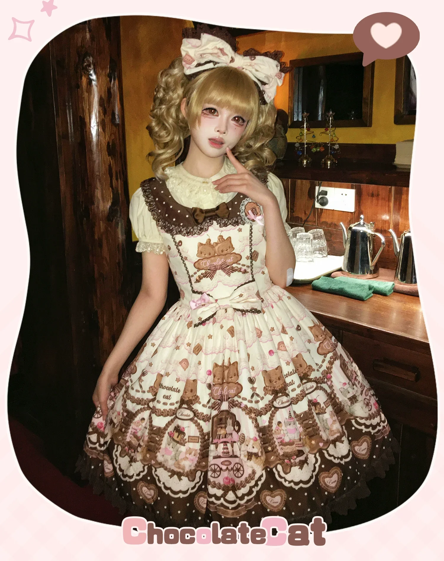 Chocolate Cat - Kawaii Lolita JSK, Cat & Chocolate Print - Image 65