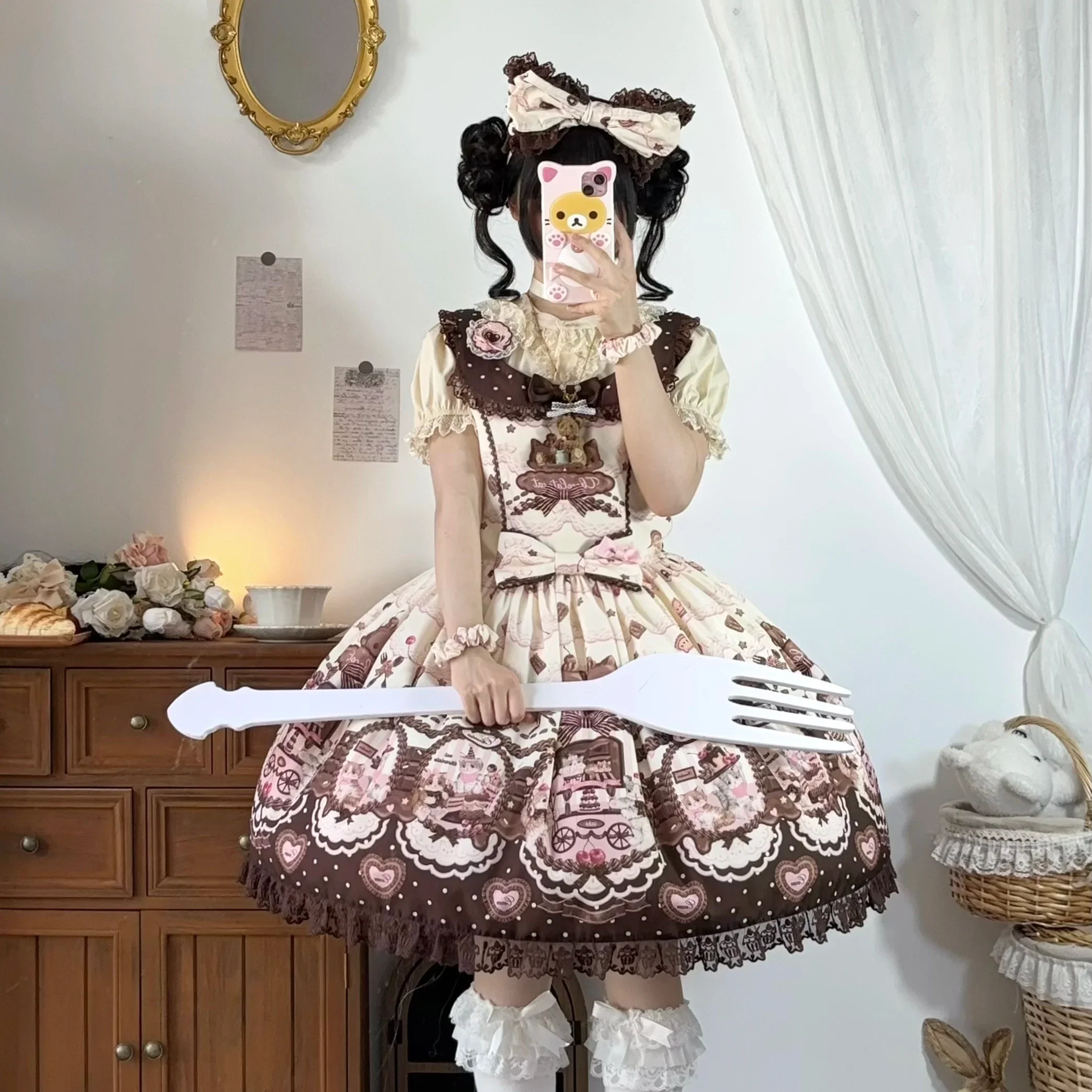 Chocolate Cat - Kawaii Lolita JSK, Cat & Chocolate Print - Image 9