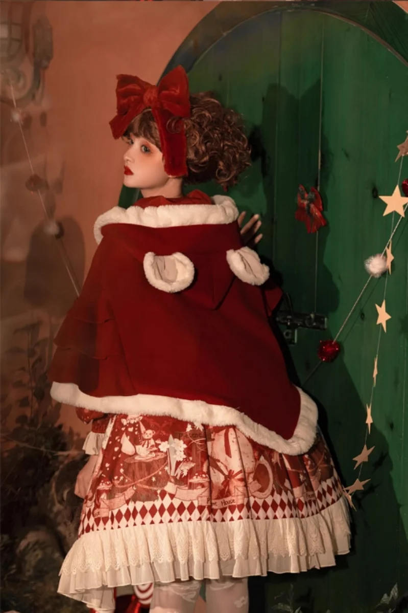 Sweet Date - Christmas Lolita OP Red Lolita Cape - Image 10