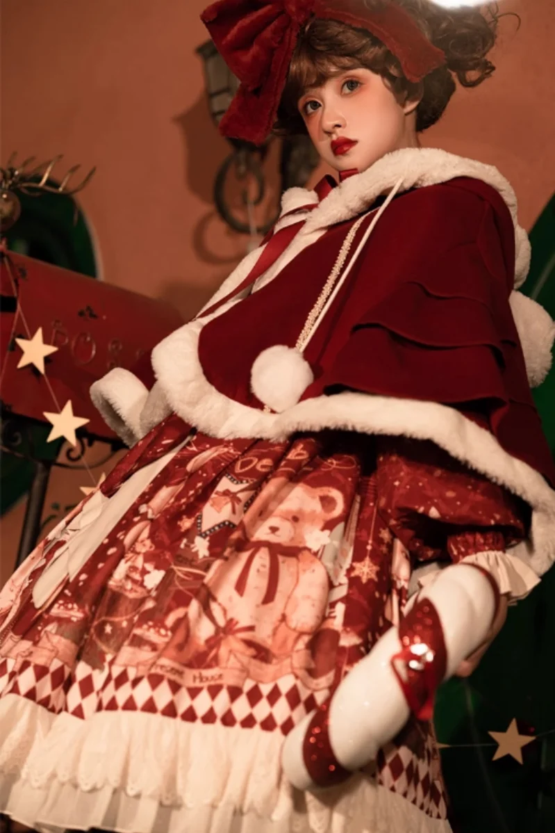 Sweet Date - Christmas Lolita OP Red Lolita Cape - Image 11