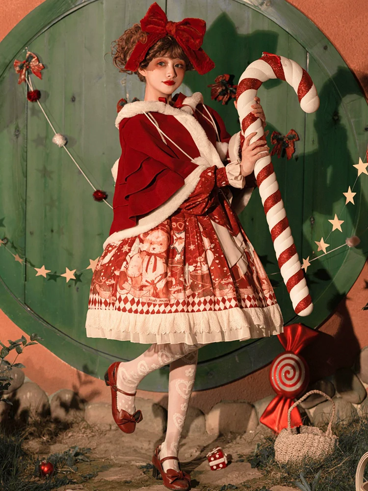 Sweet Date - Christmas Lolita OP Red Lolita Cape - Image 6