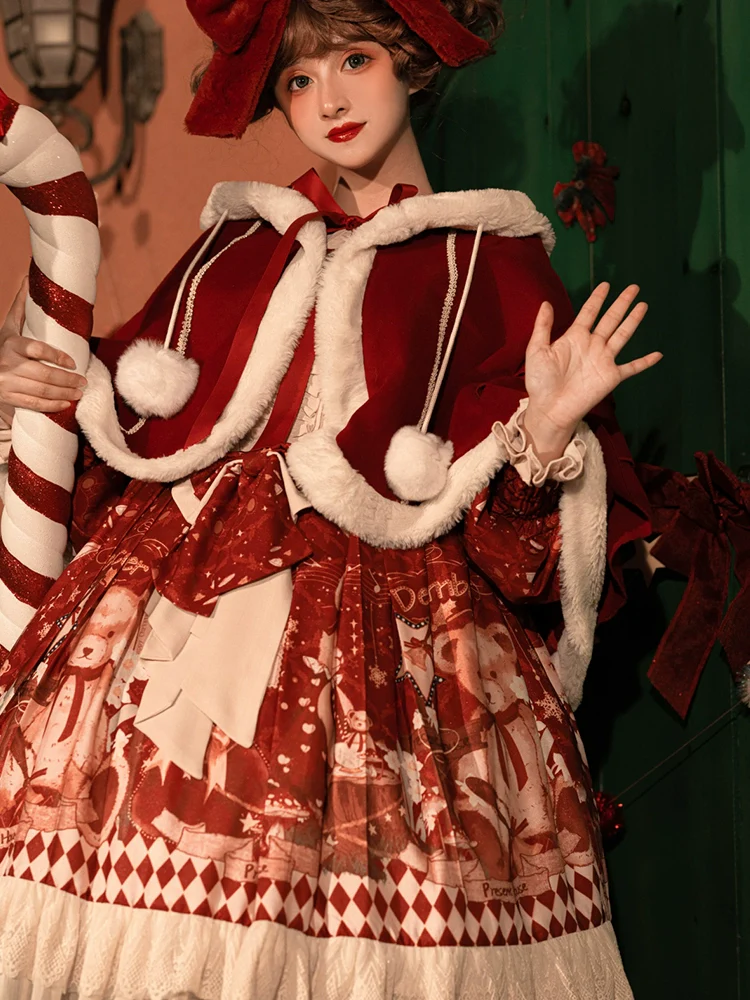 Sweet Date - Christmas Lolita OP Red Lolita Cape - Image 7