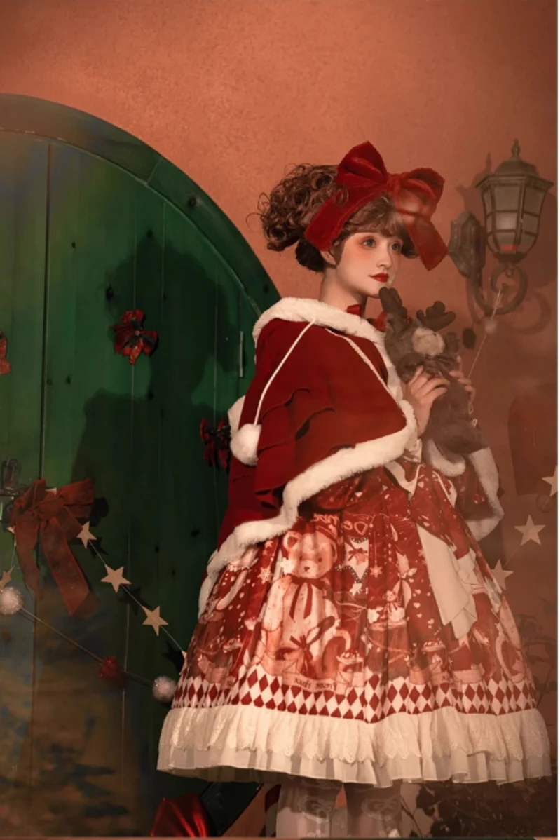 Sweet Date - Christmas Lolita OP Red Lolita Cape - Image 9