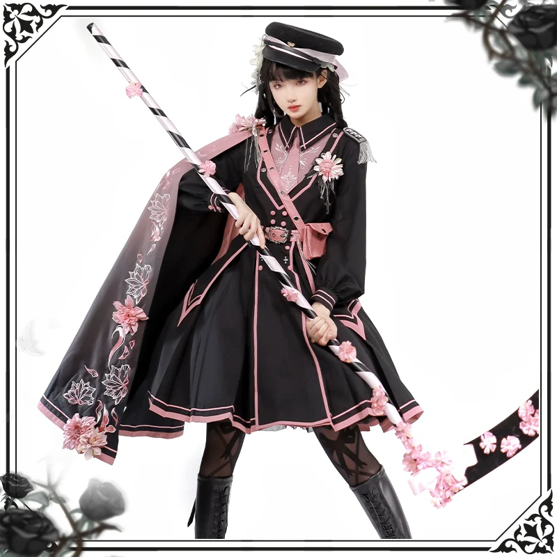 Chunlv Lolita - Dark Pink Military Lolita OP Dress Lolita Cloak - Image 12