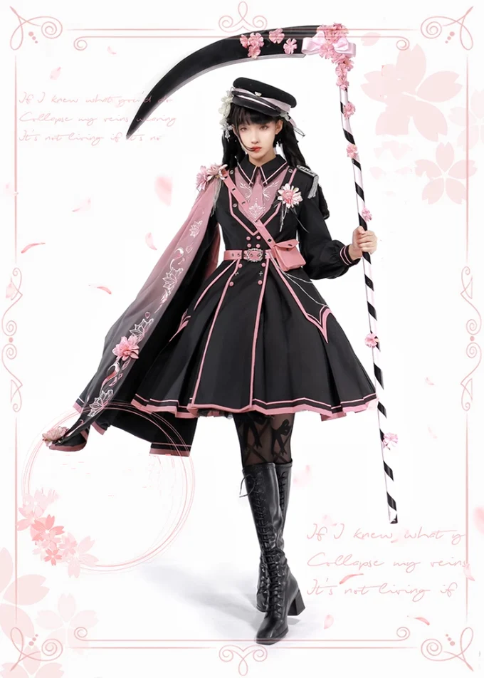 Chunlv Lolita - Dark Pink Military Lolita OP Dress Lolita Cloak - Image 13