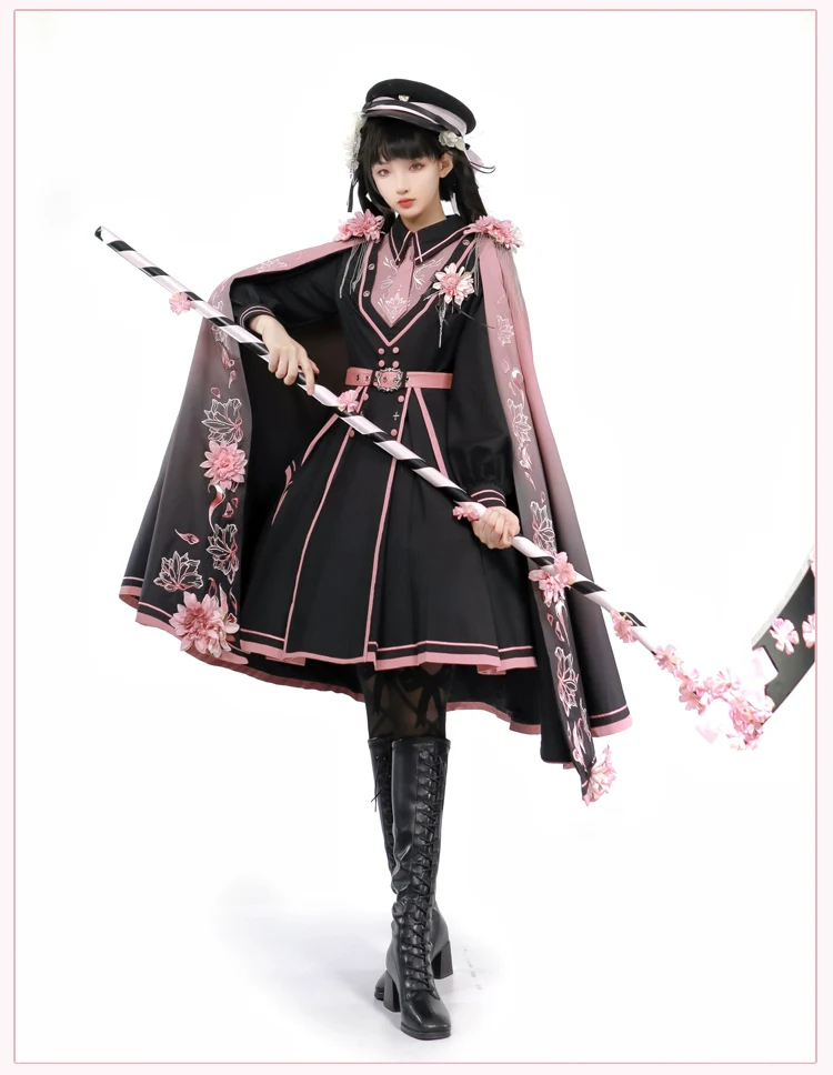 Chunlv Lolita - Dark Pink Military Lolita OP Dress Lolita Cloak - Image 15
