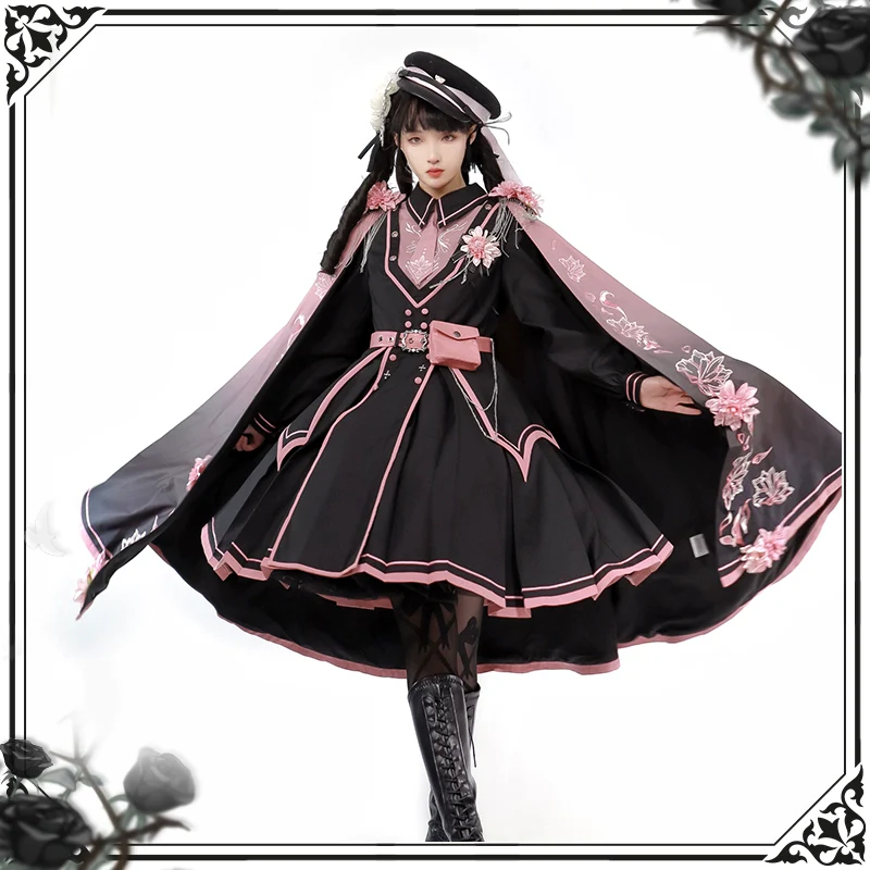 Chunlv Lolita - Dark Pink Military Lolita OP Dress Lolita Cloak - Image 17