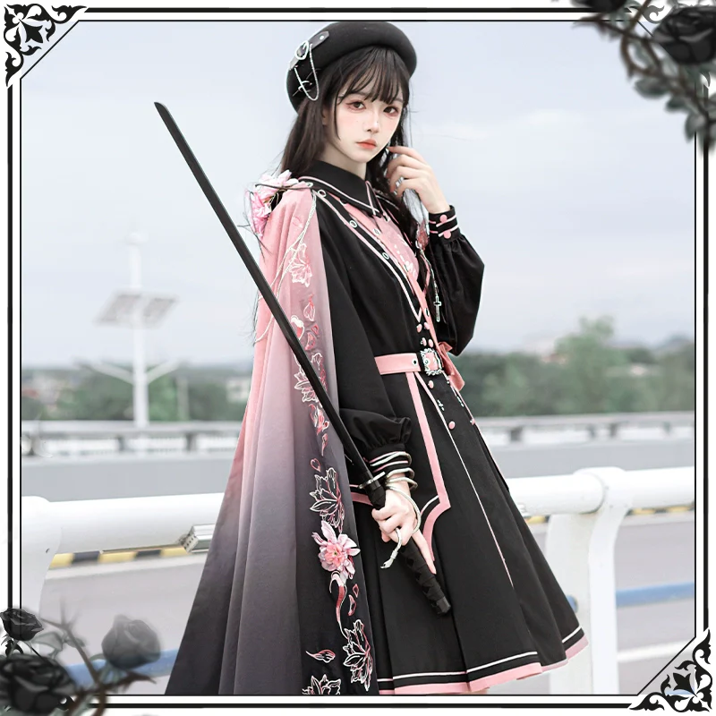 Chunlv Lolita - Dark Pink Military Lolita OP Dress Lolita Cloak - Image 18