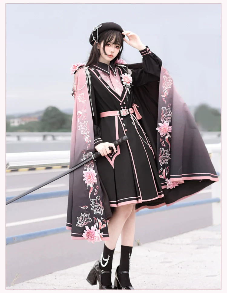 Chunlv Lolita - Dark Pink Military Lolita OP Dress Lolita Cloak - Image 20