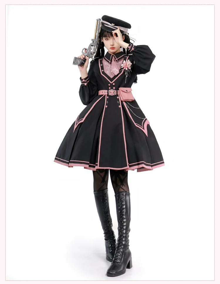 Chunlv Lolita - Dark Pink Military Lolita OP Dress Lolita Cloak - Image 22