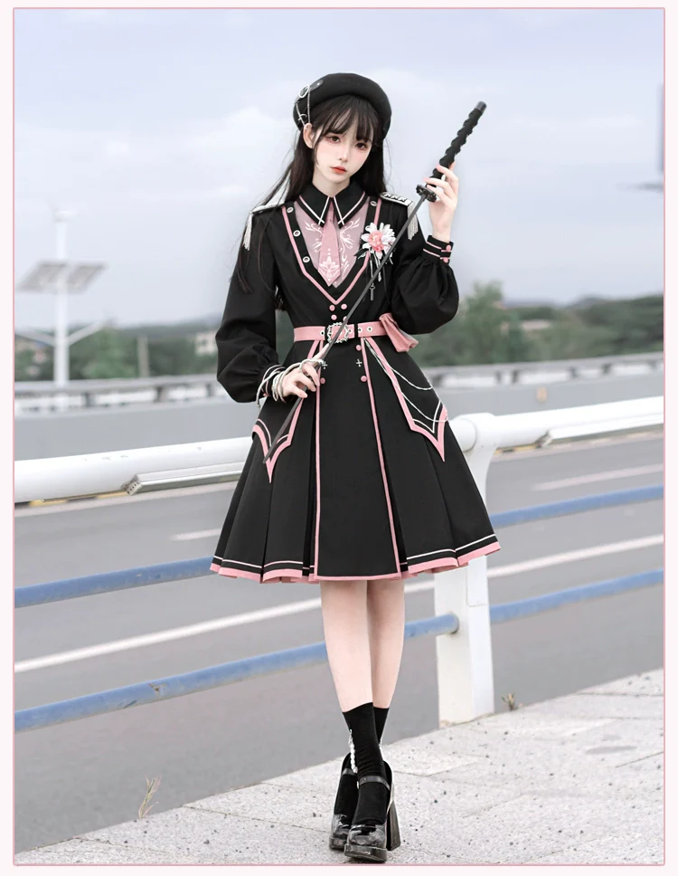 Chunlv Lolita - Dark Pink Military Lolita OP Dress Lolita Cloak - Image 25