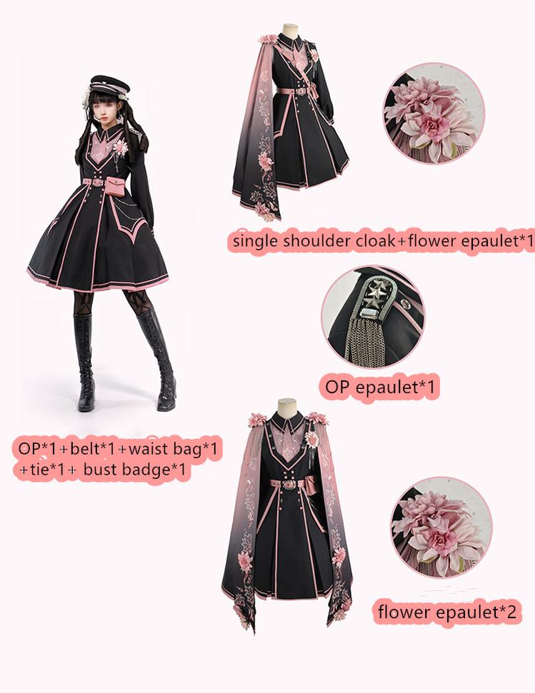 Chunlv Lolita - Dark Pink Military Lolita OP Dress Lolita Cloak - Image 4