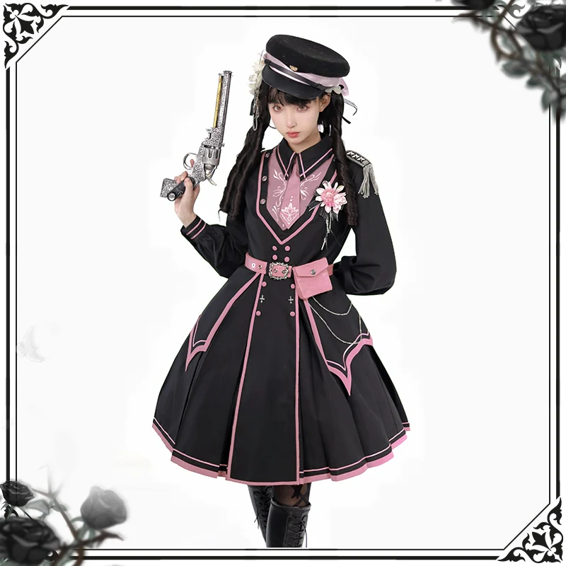 Chunlv Lolita - Dark Pink Military Lolita OP Dress Lolita Cloak - Image 9