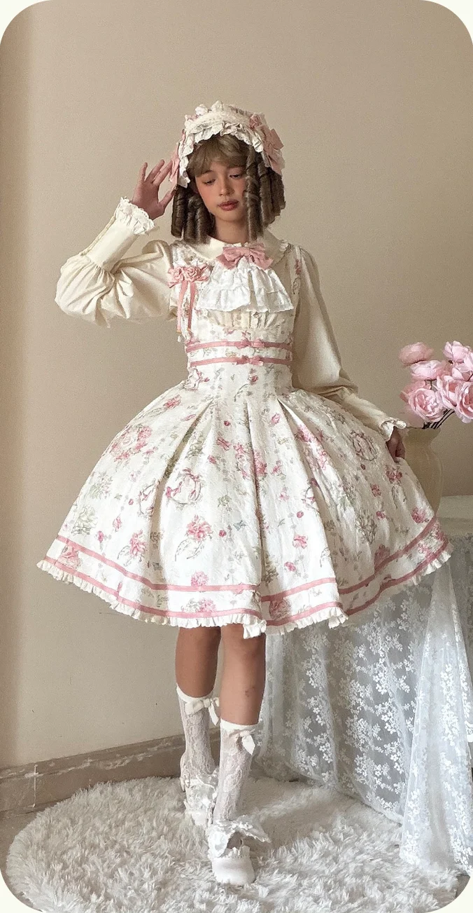Hydrangea Tea Party - Classic Lolita Bust Supporting JSK, Mutton Sleeve Shirt - Image 14