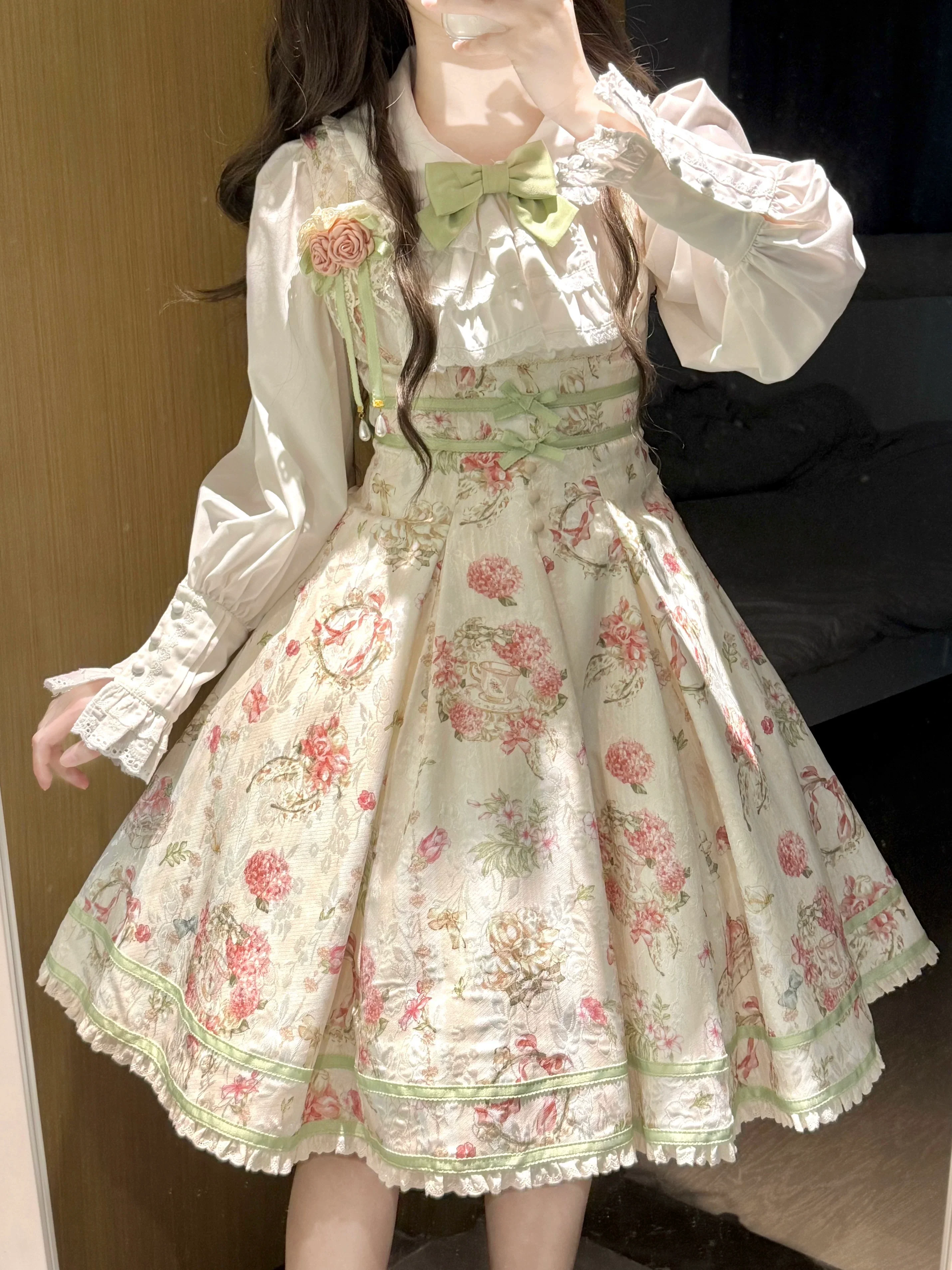 Hydrangea Tea Party - Classic Lolita Bust Supporting JSK, Mutton Sleeve Shirt - Image 15