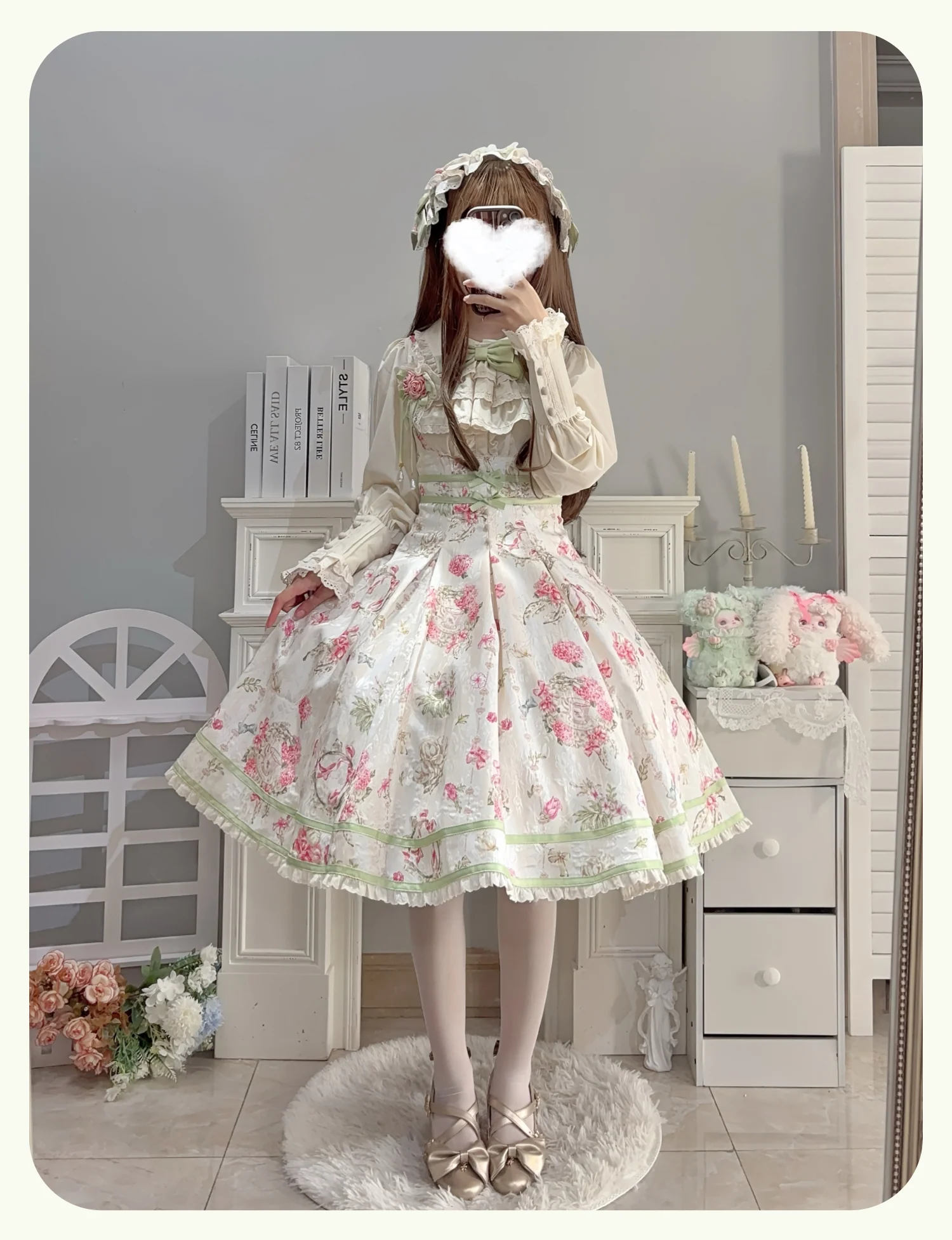 Hydrangea Tea Party - Classic Lolita Bust Supporting JSK, Mutton Sleeve Shirt - Image 17