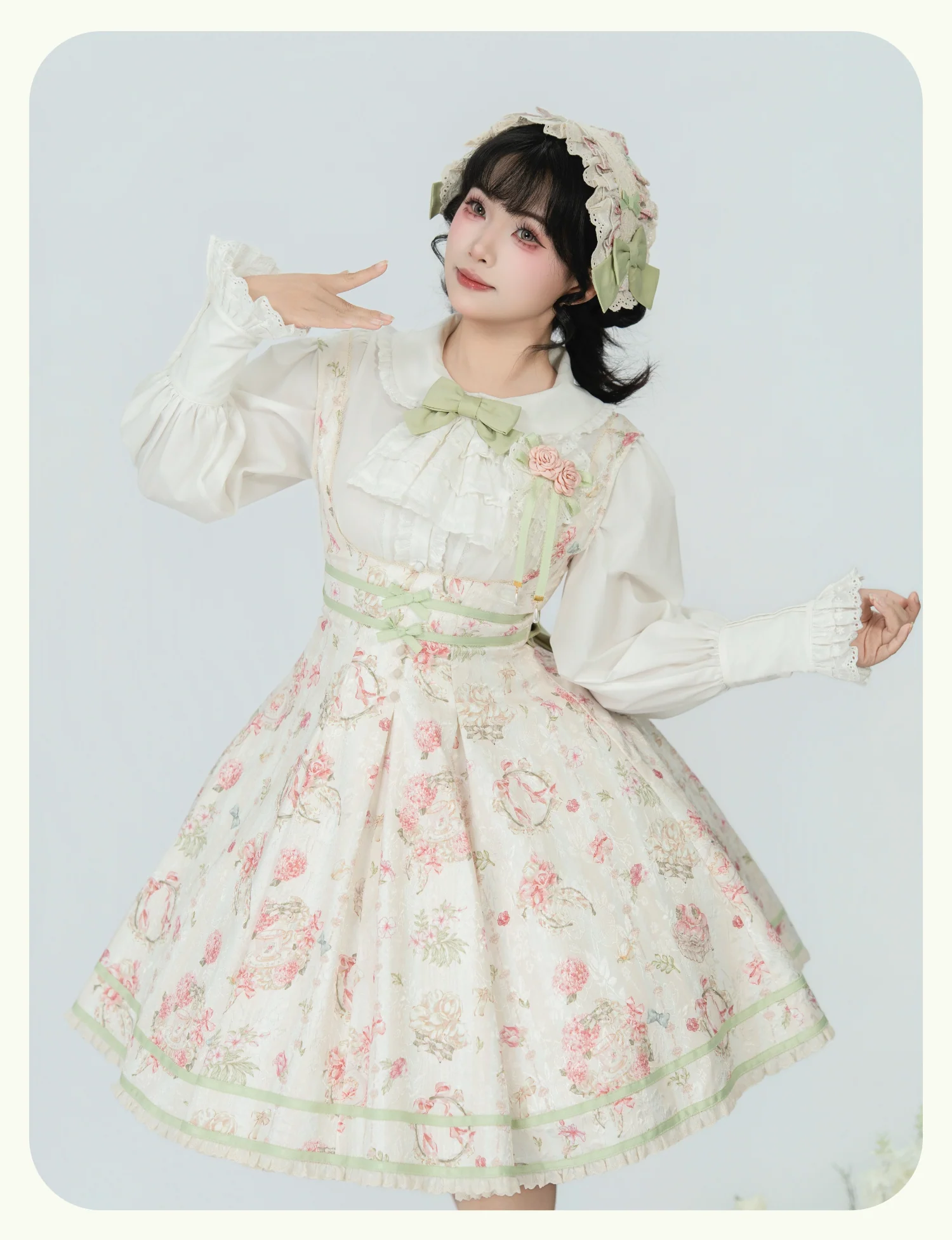 Hydrangea Tea Party - Classic Lolita Bust Supporting JSK, Mutton Sleeve Shirt - Image 19