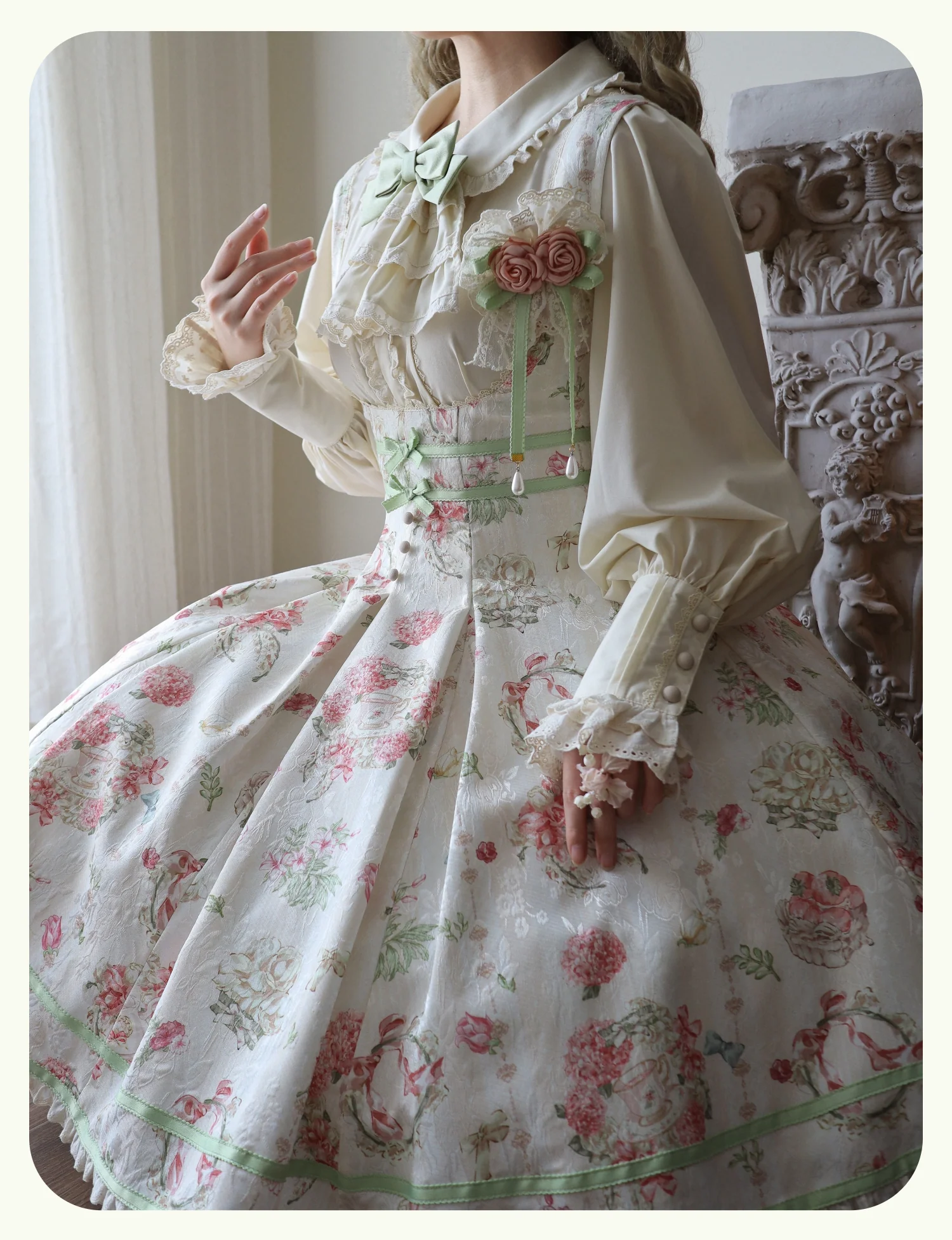 Hydrangea Tea Party - Classic Lolita Bust Supporting JSK, Mutton Sleeve Shirt - Image 23