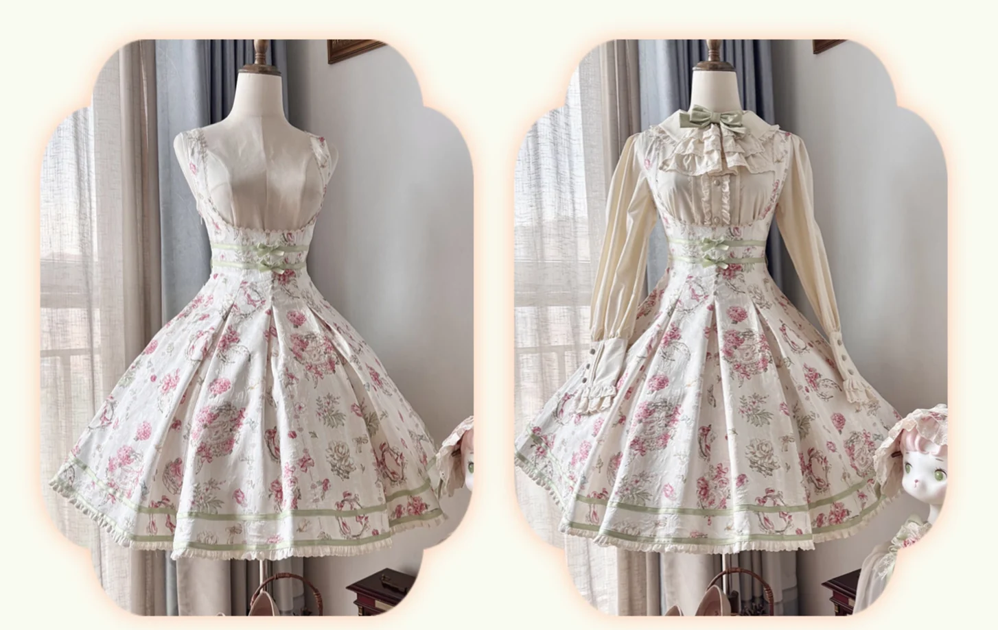Hydrangea Tea Party - Classic Lolita Bust Supporting JSK, Mutton Sleeve Shirt - Image 24