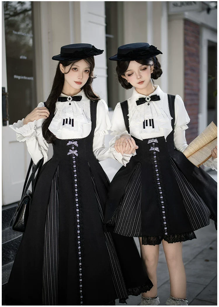 Monochrome Sonata - Classic Lolita Bust-supporting JSK Set, Piano Inspired - Image 13