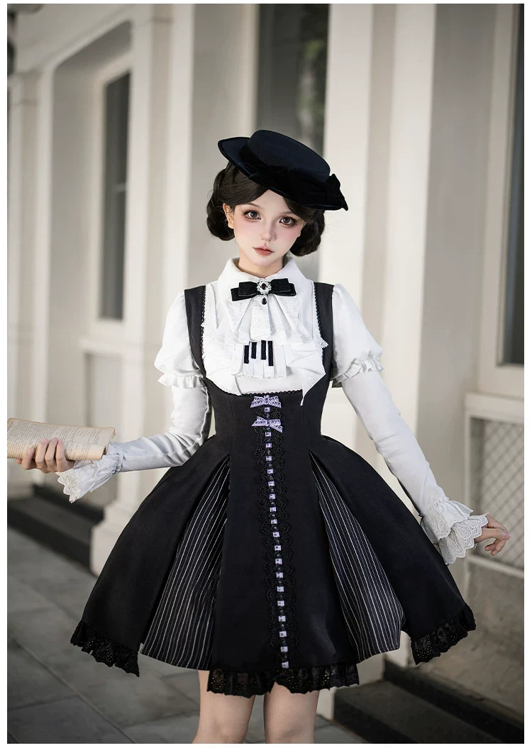 Monochrome Sonata - Classic Lolita Bust-supporting JSK Set, Piano Inspired - Image 17