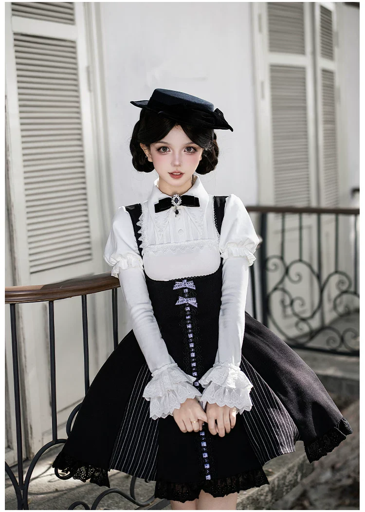 Monochrome Sonata - Classic Lolita Bust-supporting JSK Set, Piano Inspired - Image 18
