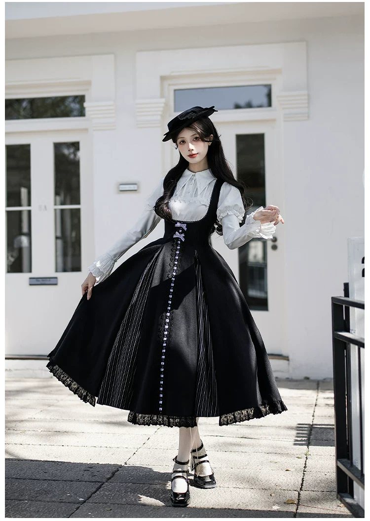 Monochrome Sonata - Classic Lolita Bust-supporting JSK Set, Piano Inspired - Image 22
