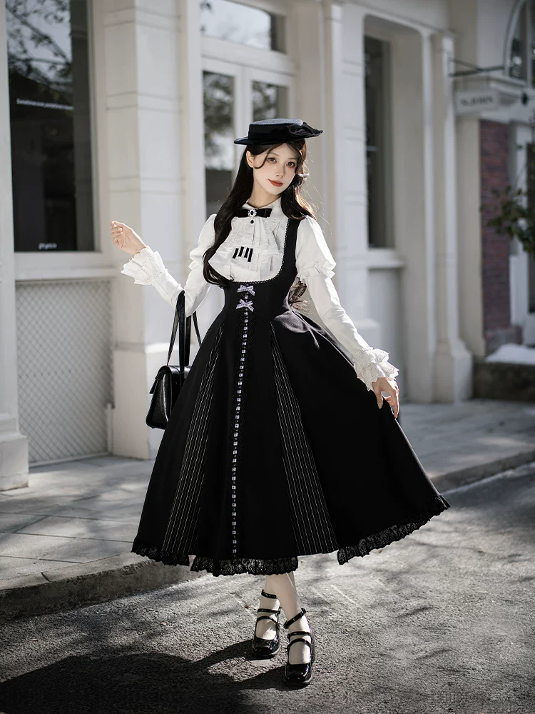 Monochrome Sonata - Classic Lolita Bust-supporting JSK Set, Piano Inspired - Image 27