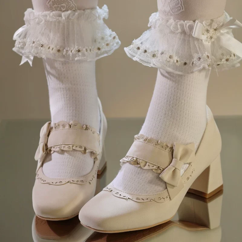 Heidi Manor - Classic Lolita Chunky Heels Shoes, Cutout Trims - Image 13