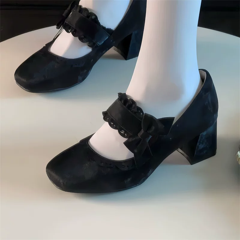 Heidi Manor - Classic Lolita Chunky Heels Shoes, Cutout Trims - Image 18