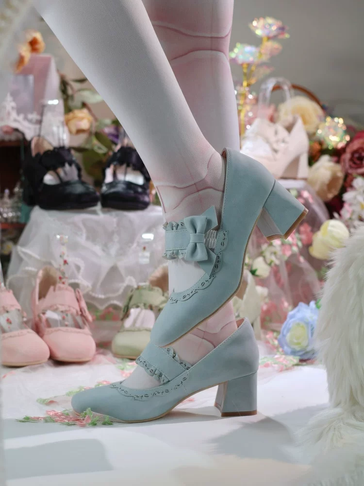 Heidi Manor - Classic Lolita Chunky Heels Shoes, Cutout Trims - Image 22