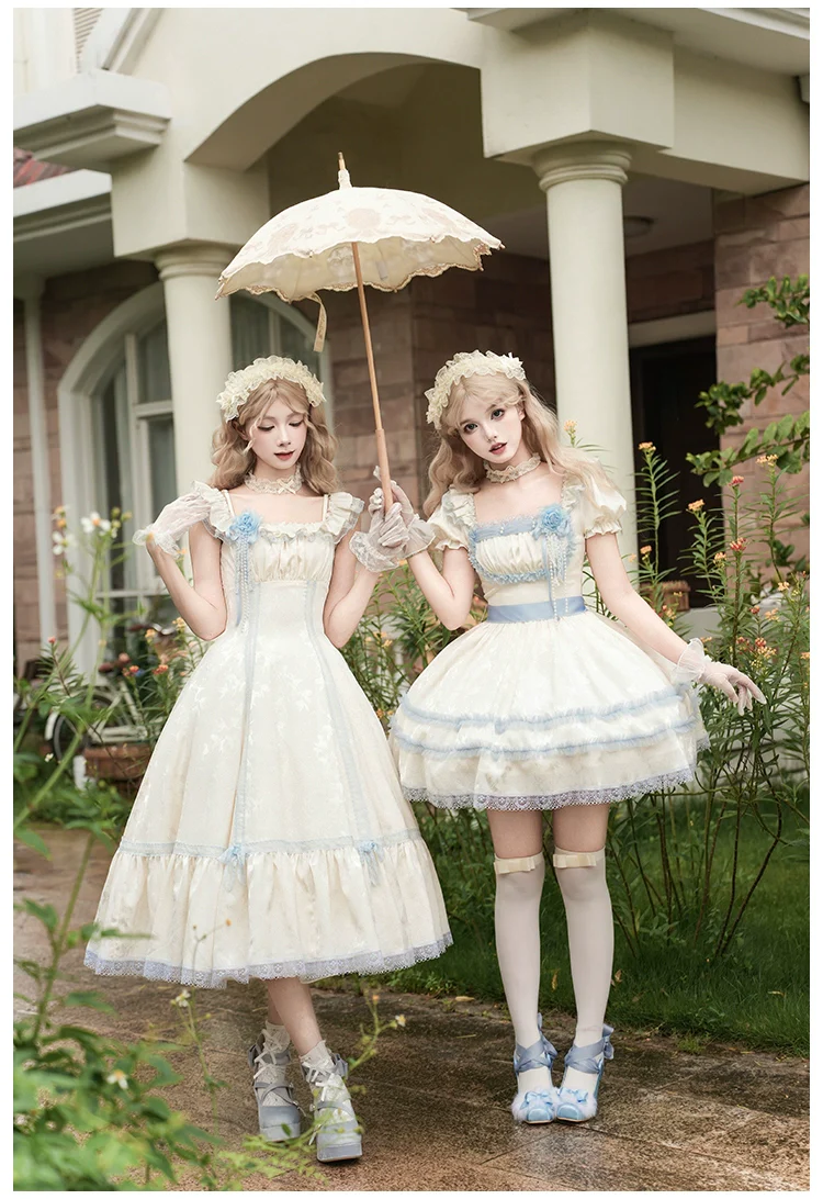 With PUJI - Sea Salt Iced Tea - Classic Lolita Dress, Fishbone Bodice - Image 10