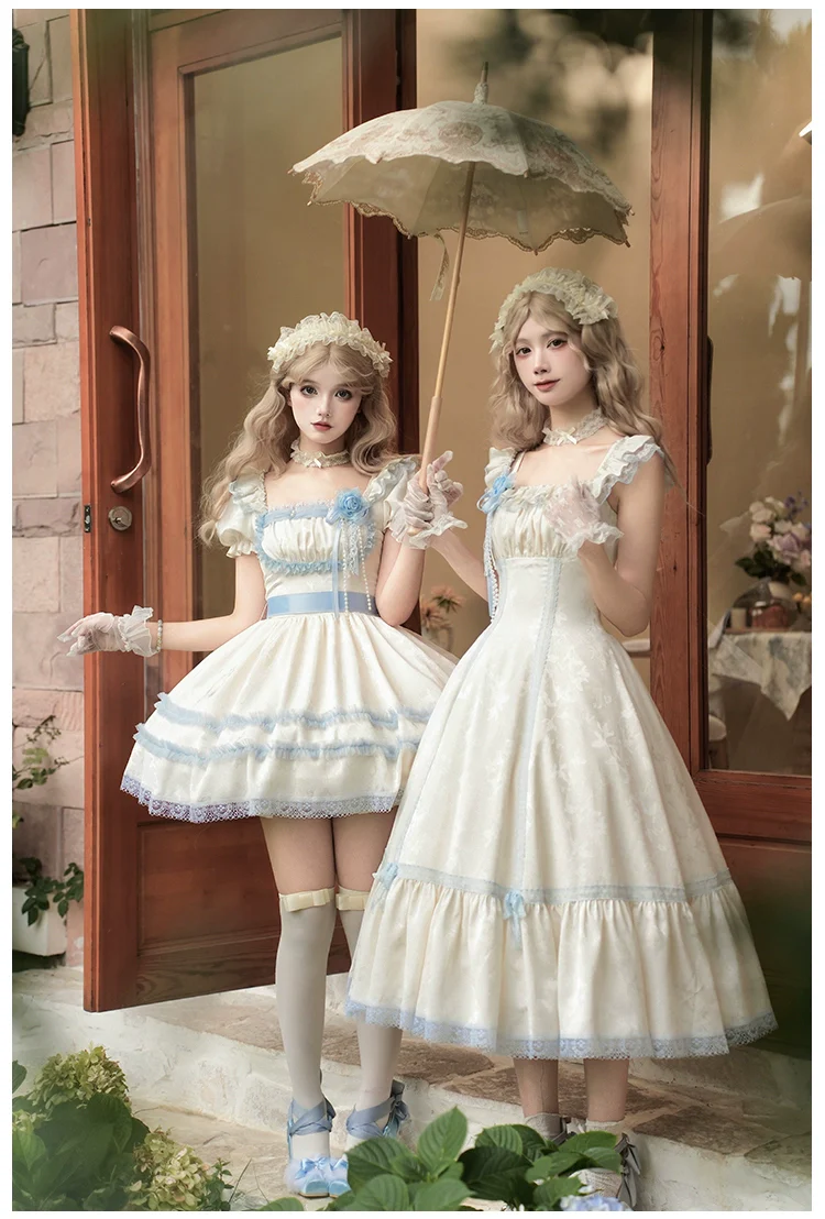 With PUJI - Sea Salt Iced Tea - Classic Lolita Dress, Fishbone Bodice - Image 11