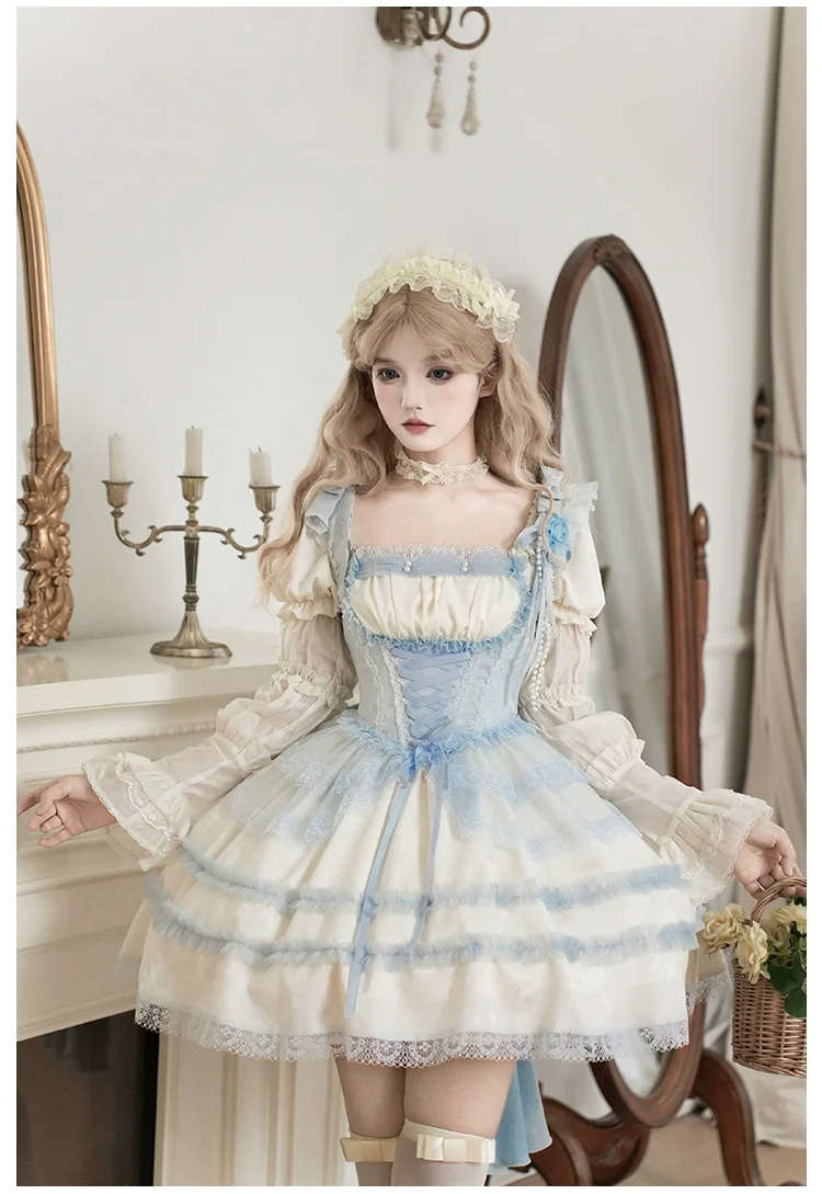 With PUJI - Sea Salt Iced Tea - Classic Lolita Dress, Fishbone Bodice - Image 12
