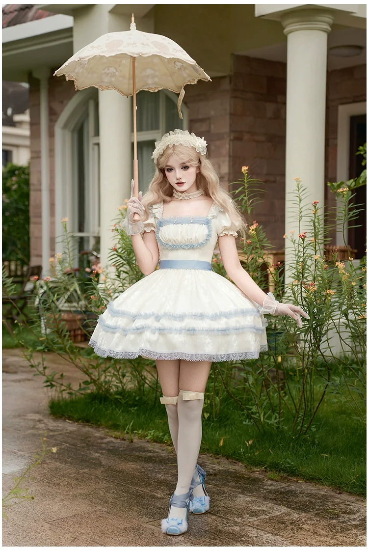 With PUJI - Sea Salt Iced Tea - Classic Lolita Dress, Fishbone Bodice - Image 13