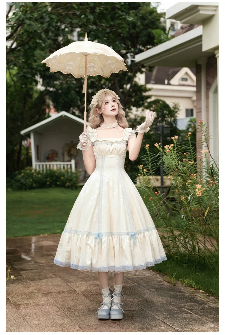 With PUJI - Sea Salt Iced Tea - Classic Lolita Dress, Fishbone Bodice - Image 14