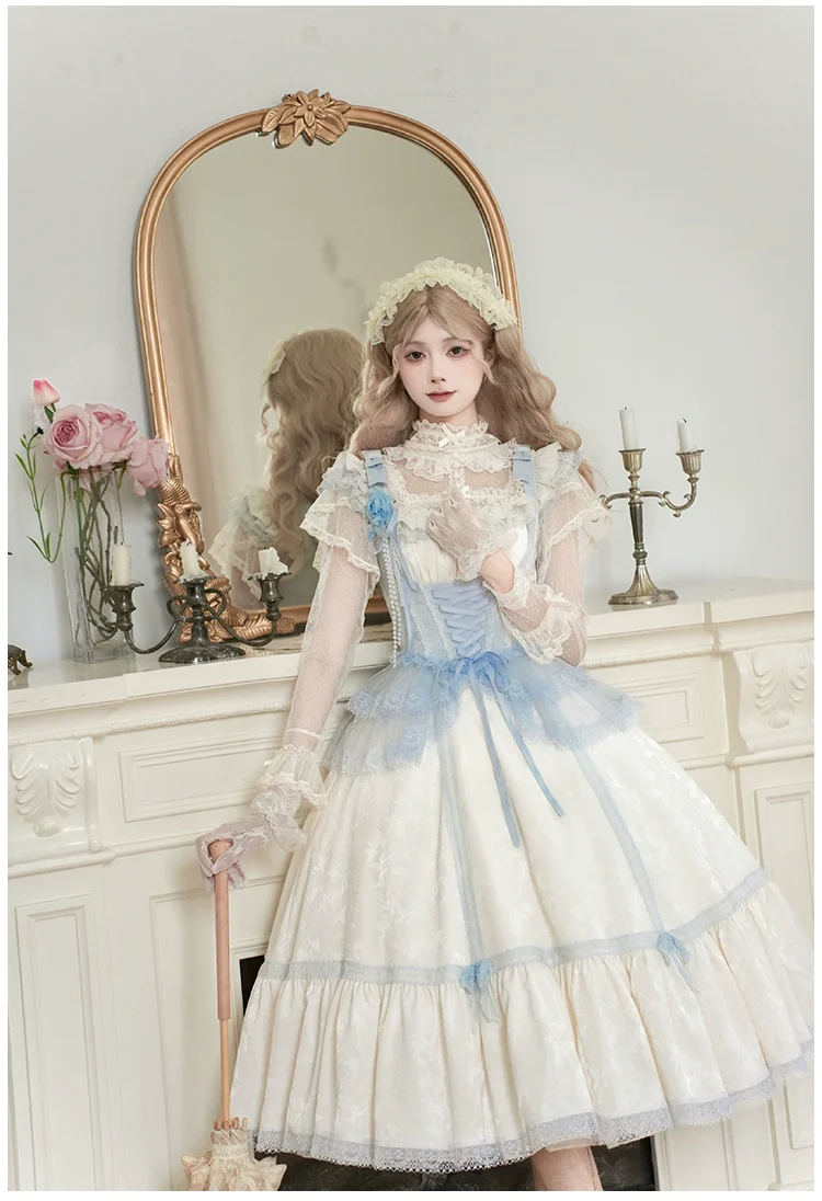With PUJI - Sea Salt Iced Tea - Classic Lolita Dress, Fishbone Bodice - Image 15