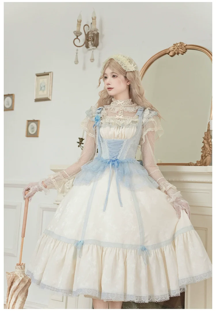 With PUJI - Sea Salt Iced Tea - Classic Lolita Dress, Fishbone Bodice - Image 16