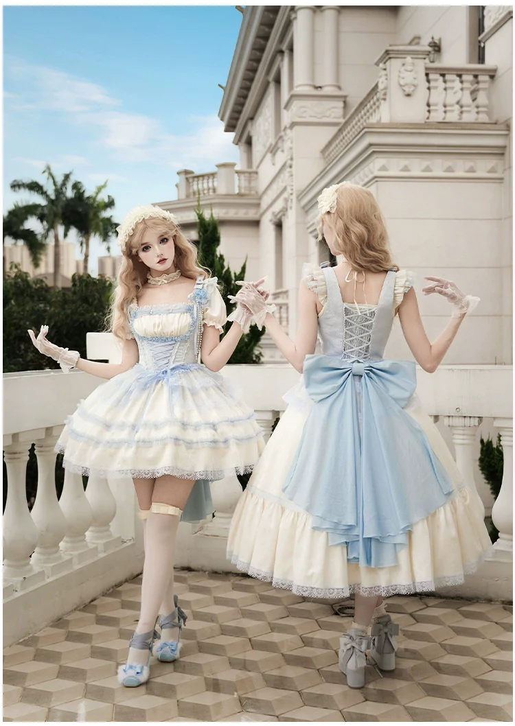 With PUJI - Sea Salt Iced Tea - Classic Lolita Dress, Fishbone Bodice - Image 3