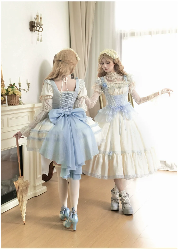 With PUJI - Sea Salt Iced Tea - Classic Lolita Dress, Fishbone Bodice - Image 6