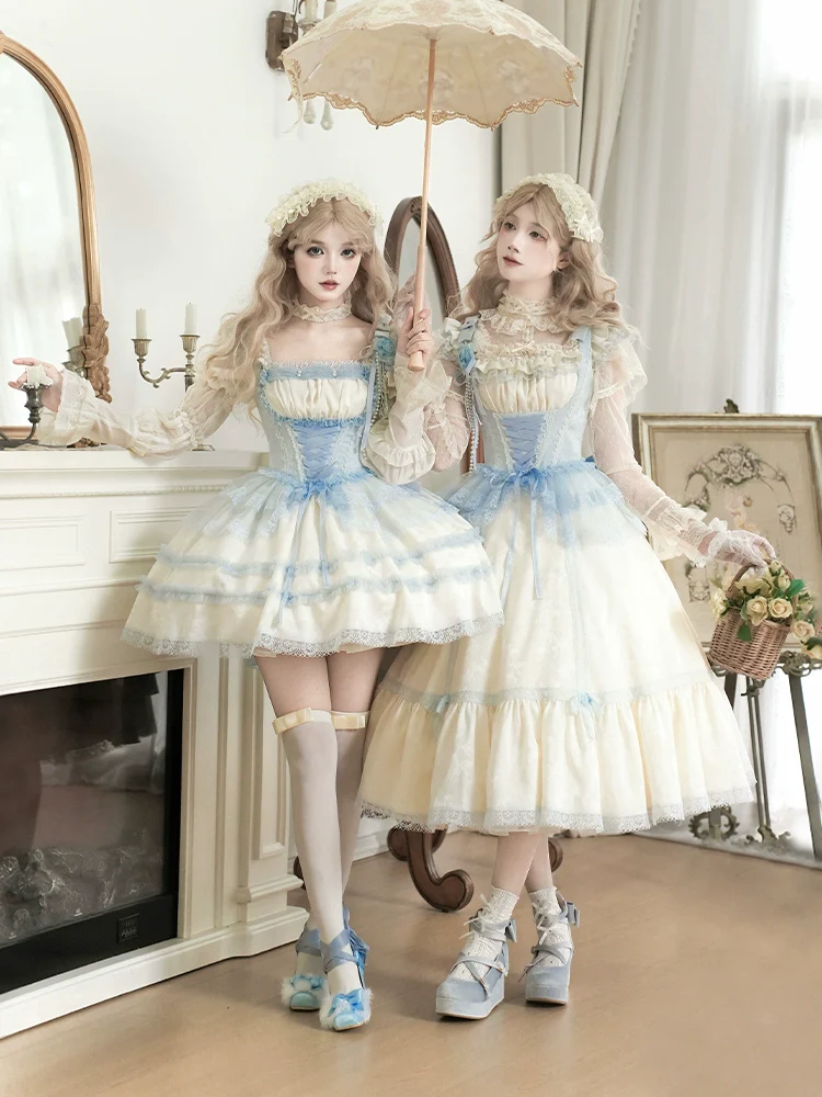 With PUJI - Sea Salt Iced Tea - Classic Lolita Dress, Fishbone Bodice - Image 7