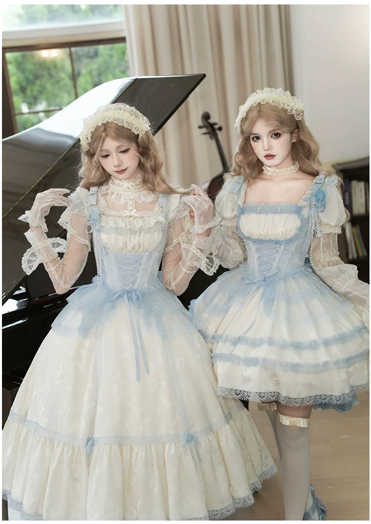 With PUJI - Sea Salt Iced Tea - Classic Lolita Dress, Fishbone Bodice - Image 8