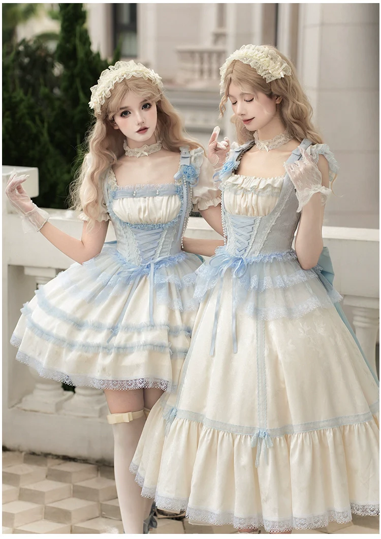 With PUJI - Sea Salt Iced Tea - Classic Lolita Dress, Fishbone Bodice - Image 9